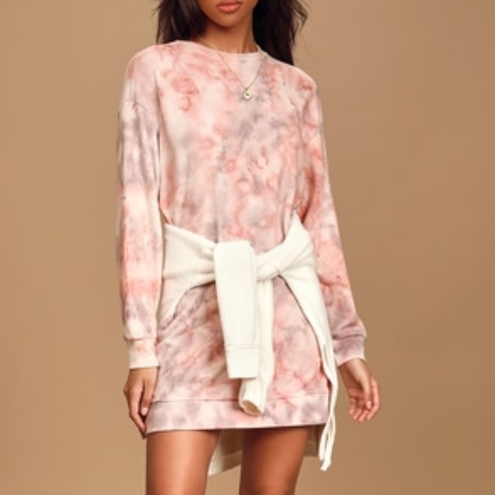 Lulus Hang Loose White Multi Tie-Dye Mini Sweatshirt Dress